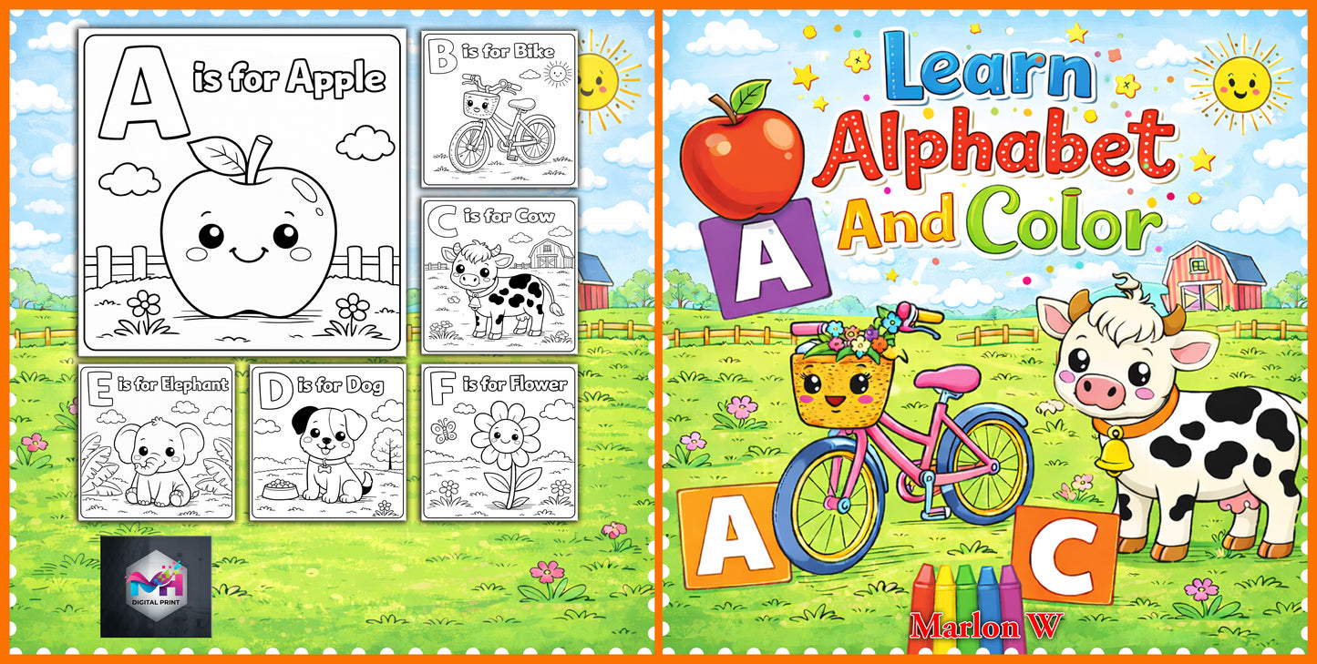 Learn Alphabet and Color 50 Pages ( Digital Download)